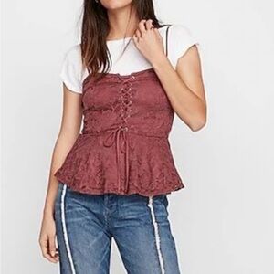 Express Lace-Up Peplum Camisole - Mauve